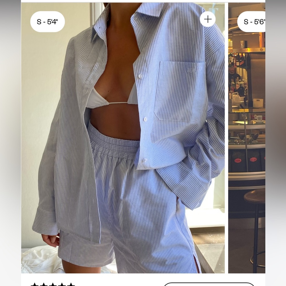 Djerf Avenue Blue Striped High Waist Shorts